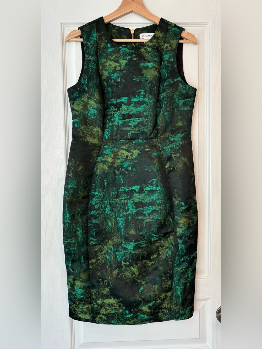 Calvin Klein Green Marble-Print Midi Sheath Dress